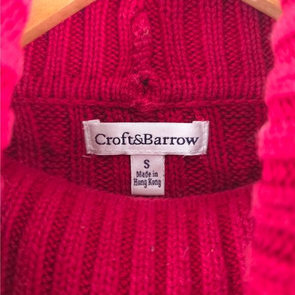 Croft & Barrow Cable Knit Turtleneck Sweater Women Small Red Cotton Winter Cozy - Picture 6 of 9